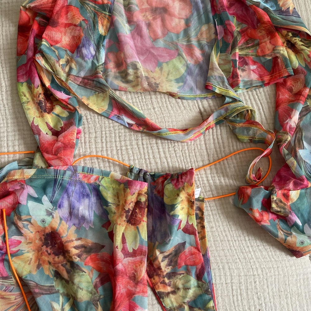 Floral sheer swimsuit set